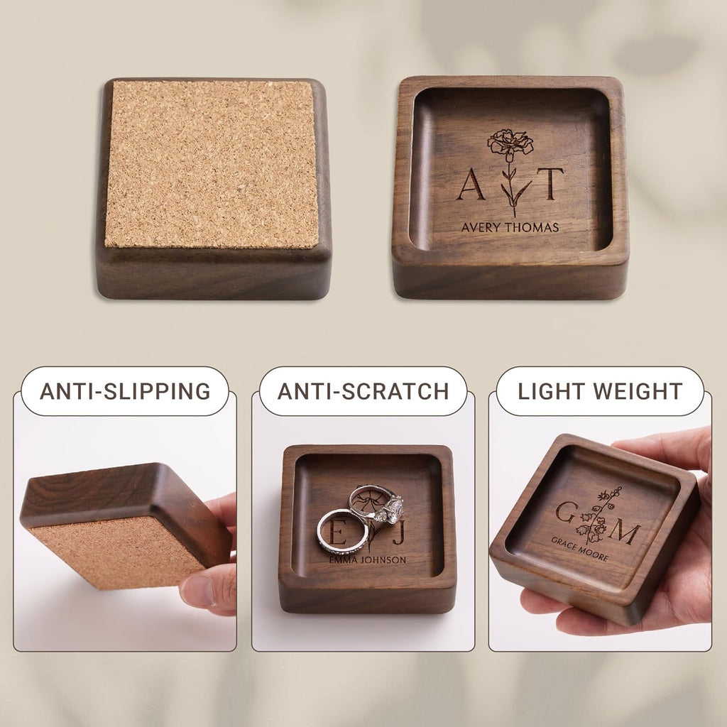Walnut Wood Ring Holder (Customize), Engraved Jewelry Dish and Storage Tray, Personalized Gift for Her, Valentine’s Day Gift