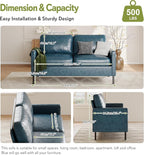 STHOUYN 57" W Faux Leather Loveseat w/ 2 USB, Small Loveseat Sofa w/Side Pockets, Wooden Frame Small Couch w/Metal Legs, Office Mini Couch for Dorm, Bedroom, Apartment (Blue, 2 Seater)