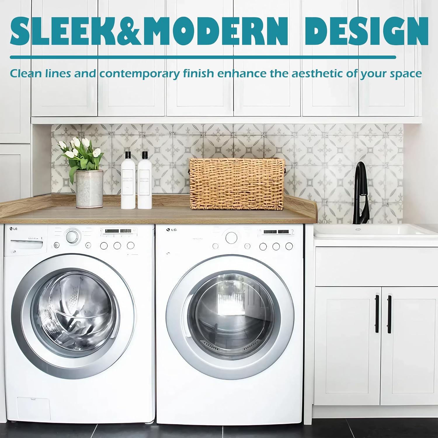 Royxen Laundry Countertop Solid Wood, Countertop for All Front-Loaded Washing Machine and Dryer, Extra Room for Laundry Room, White Oak