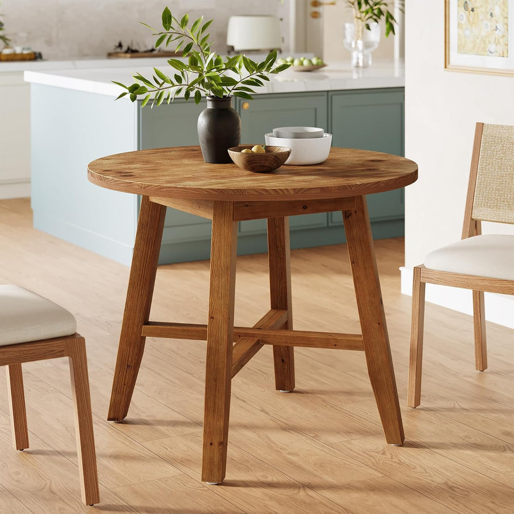 31.5-Inch Round Dining Table for 2-4, Solid Wood Farmhouse Kitchen Table for ...