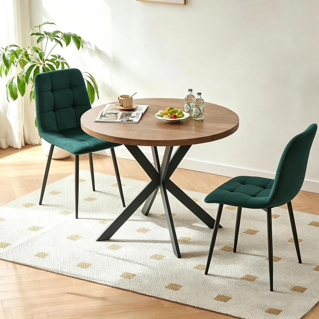 Homedot Round Dining Table Set for 2 with Green Chairs, Modern Mid Century Kitchen Table Chairs Set for Dining Room, 37-Inch Circle Dining Set with Upholstered Chairs for Apartment/Restaurant