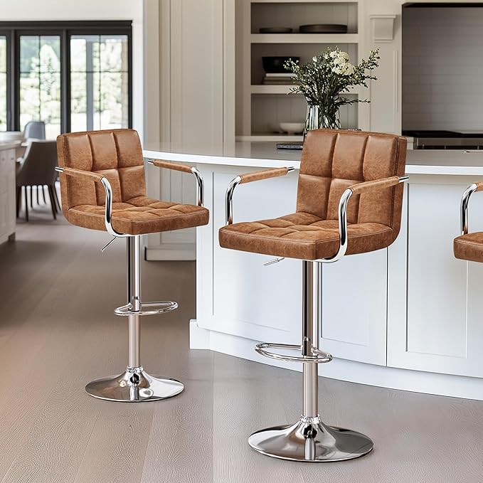 Yaheetech Bar Stools Set of 2, PU Leather Adjustable Swivel Barstools, Hydrau...