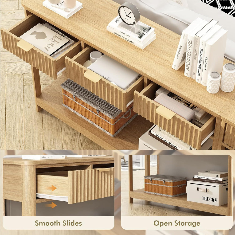 HOKYHOKY Fluted Console Table with Drawers, 47.1" Entryway Table, Natural