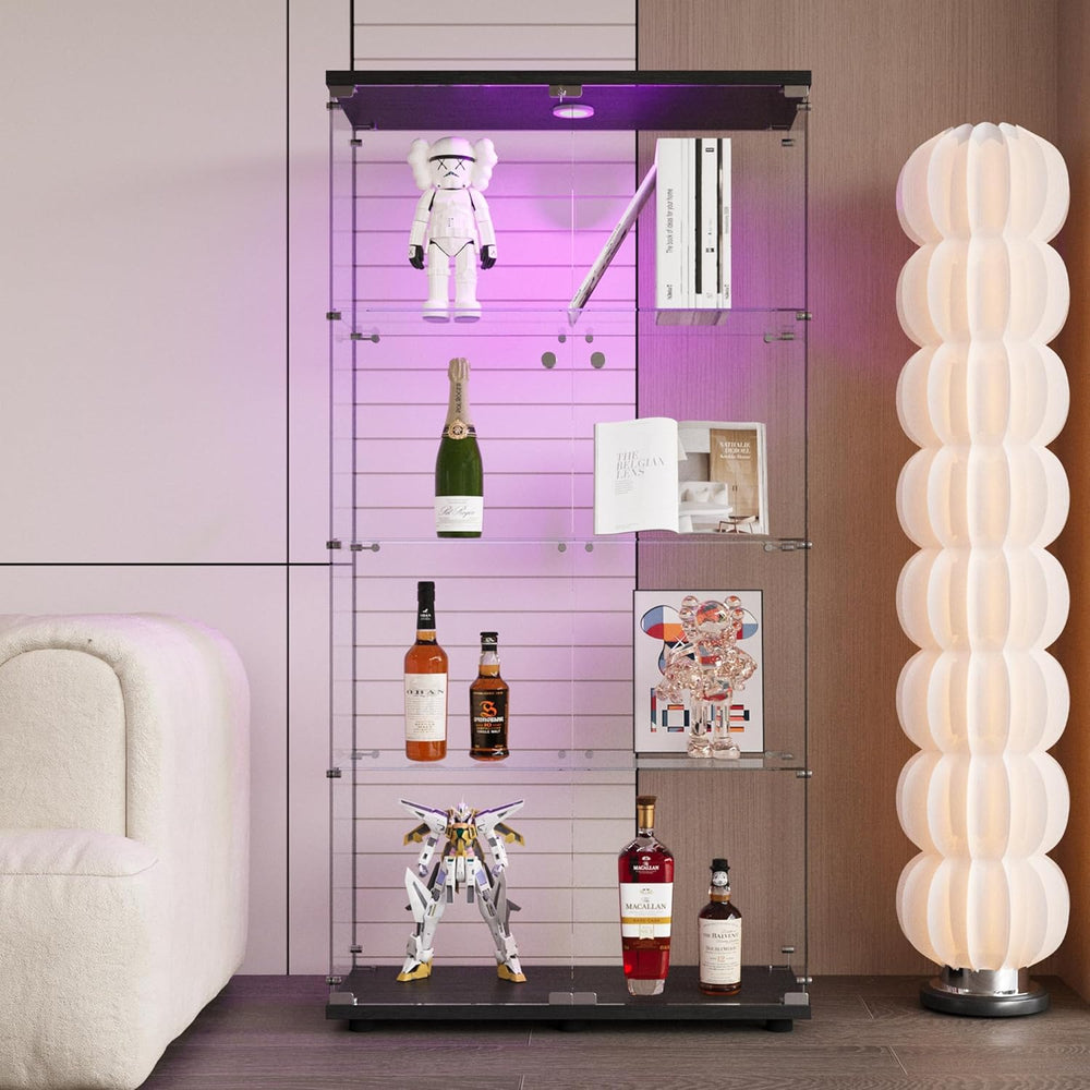 4-Shelf Glass Display Cabinet with LED Lights and Lock,Curio Cabinets Display...