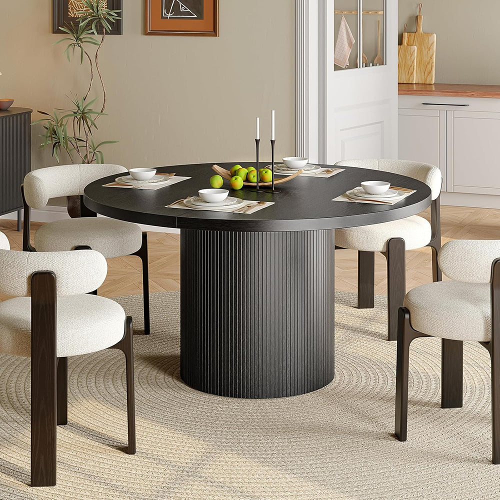 47 inch Round Dining Table for 4, Circle Kitchen Table with Wood Strip Base, ...