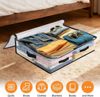 6 Pack Under Bed Storage Bags, 60L Foldable Clear Containers with Handles | Dual Zipper Storage Bins for Comforters, Bedding, Blankets, Closet Organizer for Clothes, Linen Sheets, Sweaters
