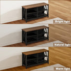 ChooChoo Farmhouse TV Stand for TVs up to 55 Inch, Modern Entertainment Center with 4 Open Shelves & Built-in Cable Holes, Media TV Console for Living Room, Bedroom, Black