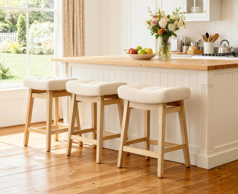 Counter Height Bar Stools Set of 2 for Kitchen Counter, Backless Farmhouse Is...