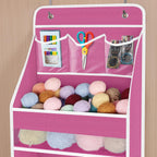 Univivi 6-Shelf Over Door Hanging Organizer Fabric Baby Door Storage with 5 Large Pockets and 3 Small PVC Pockets Wall Mount Hanging Storage Organizers for Baby Essential (Pink)