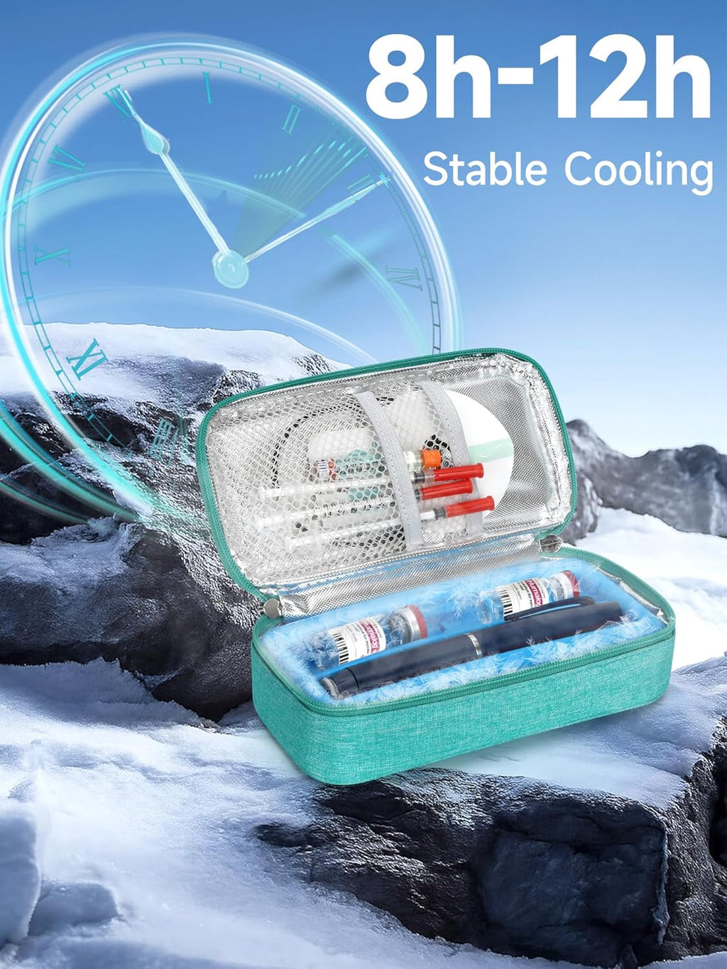 YOUSHARES Insulin Cooler Travel Case for Pen & Vials, Temperature Display Diabetic Medication Cooling Bag with Protective Ice Brick, TSA Approved Refrigerated Diabetes Supplies Carrying Organizer