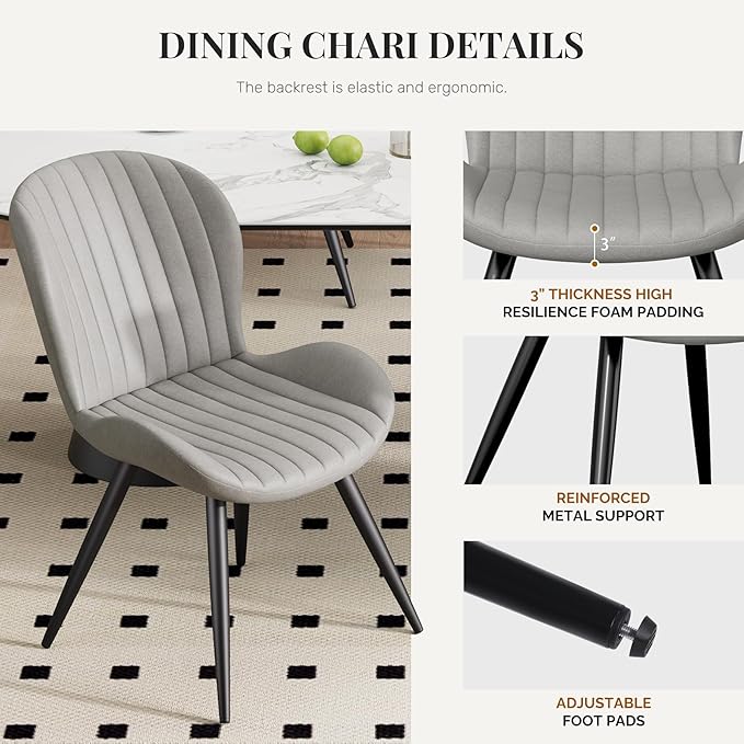 Dining Chairs Set of 4 Modern Fabric Dining Room Chairs Upholstered Dining Chairs with Thick Cushions Metal Legs Armless Back Chair for Kitchen and Living Room Light Gray