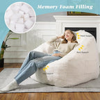 Giant Bean Bag Chair, BeanBag Couch Filler with Memory Foam, Ergonomic Faux Fur Shell-Shaped Accent Chair Gaming and Reading Living Room, Bedroom, Beige