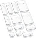 SMARTAKE 13-Piece Drawer Organizers with Non-Slip Silicone Pads, 5-Size | Clear Desk Bathroom Drawer Organizer Trays Storage Tray for Makeup, Jewelry, Utensils in Bedroom Dresser, Office and Kitchen
