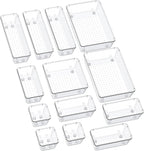 SMARTAKE 13-Piece Drawer Organizers with Non-Slip Silicone Pads, 5-Size | Clear Desk Bathroom Drawer Organizer Trays Storage Tray for Makeup, Jewelry, Utensils in Bedroom Dresser, Office and Kitchen