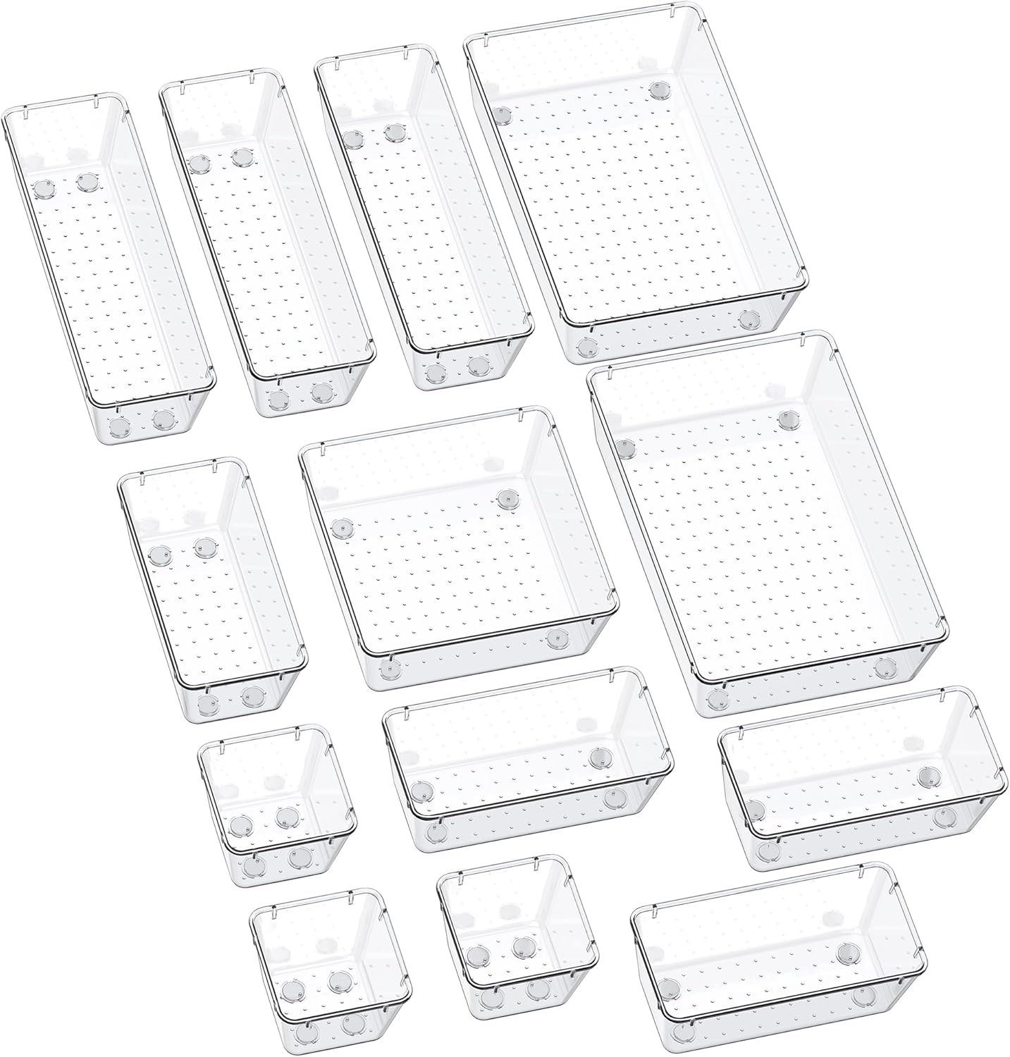 SMARTAKE 13-Piece Drawer Organizers with Non-Slip Silicone Pads, 5-Size | Clear Desk Bathroom Drawer Organizer Trays Storage Tray for Makeup, Jewelry, Utensils in Bedroom Dresser, Office and Kitchen