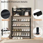 STORAGE MANIAC 5 Tier Shoe Rack for Entryway, Metal Shoe Shelf with Storage Pocket and MDF Top Board, 16-20 Pairs Free Standing Shoes Organizer for Closet, Black