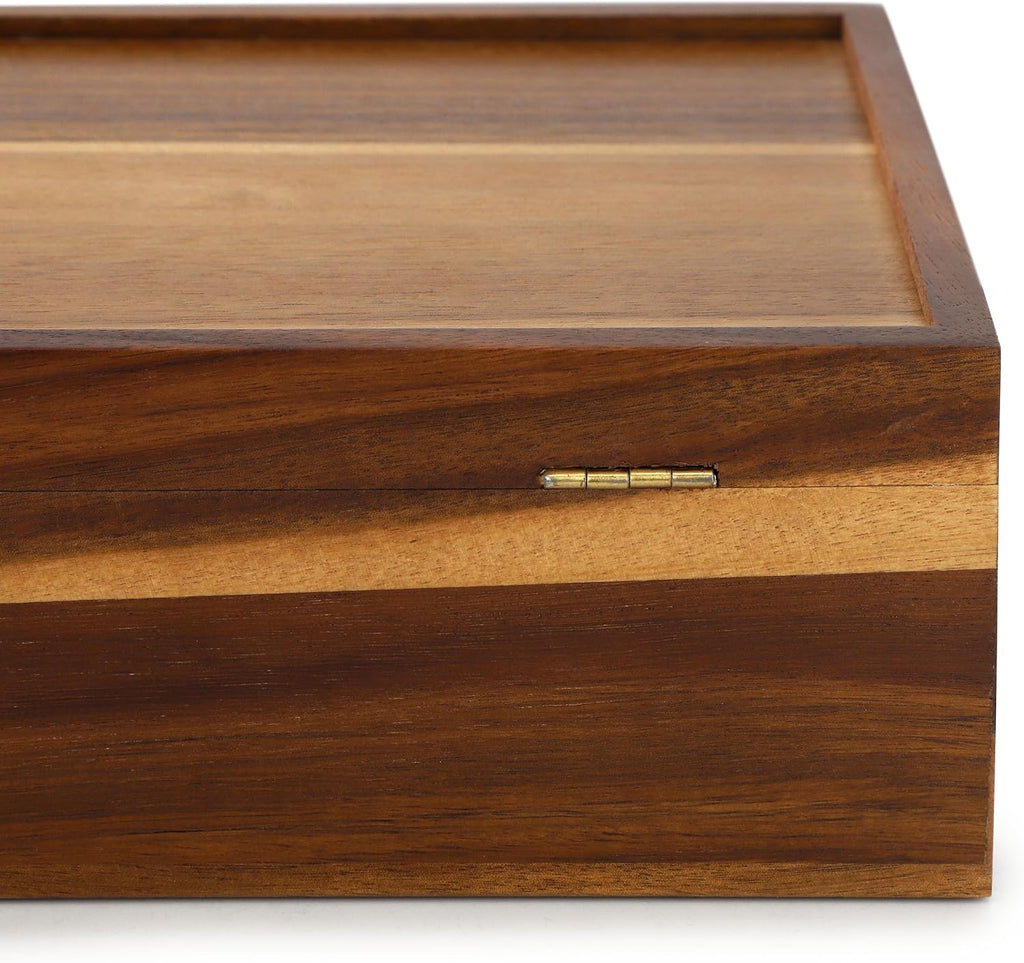 Elama Acacia Wood 14.25 x 7.5 Inch 10 Compartment Tea Box, Tea Bag Organizer, Magnetic Lid, Kitchen Storage