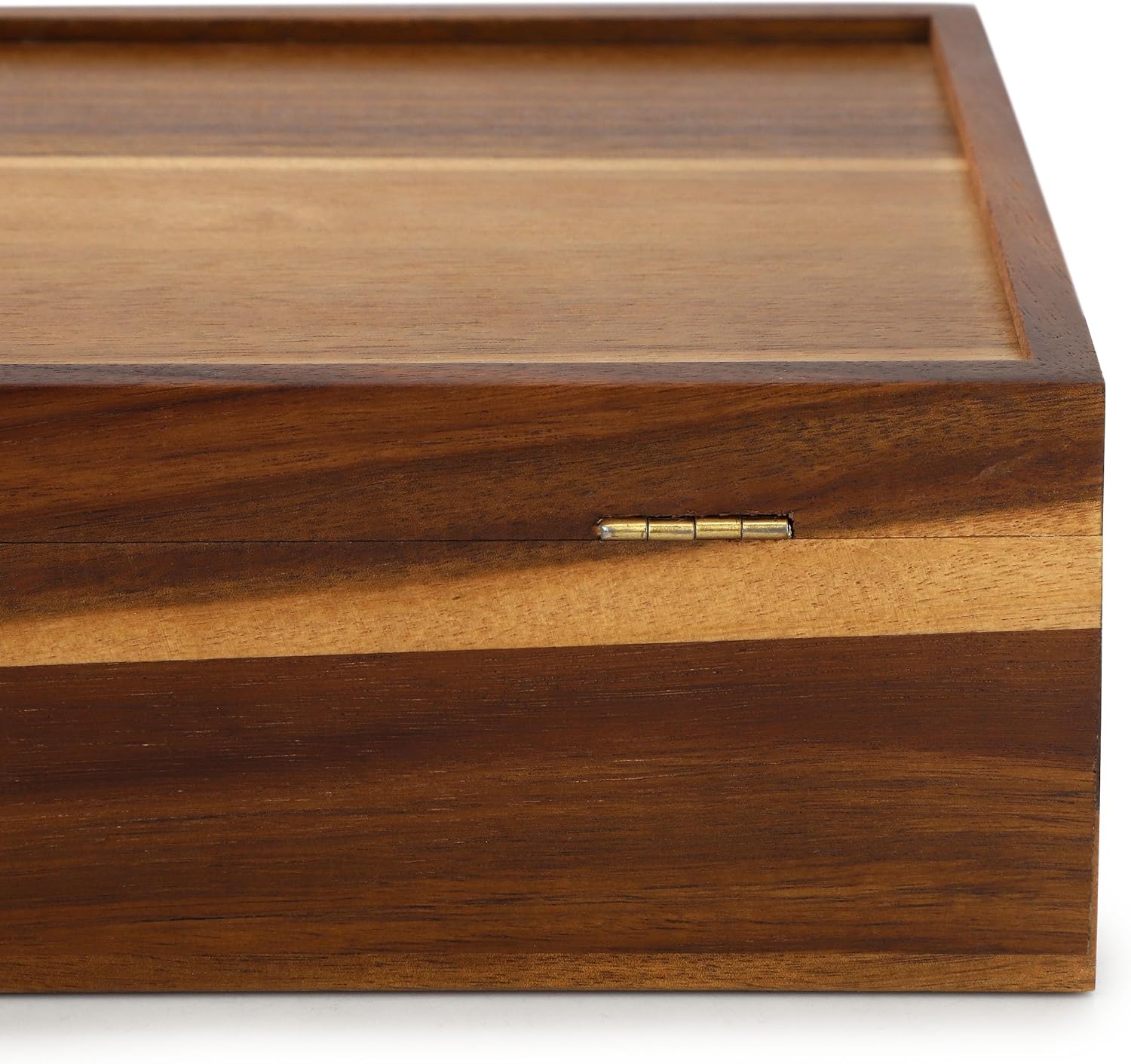 Elama Acacia Wood 14.25 x 7.5 Inch 10 Compartment Tea Box, Tea Bag Organizer, Magnetic Lid, Kitchen Storage