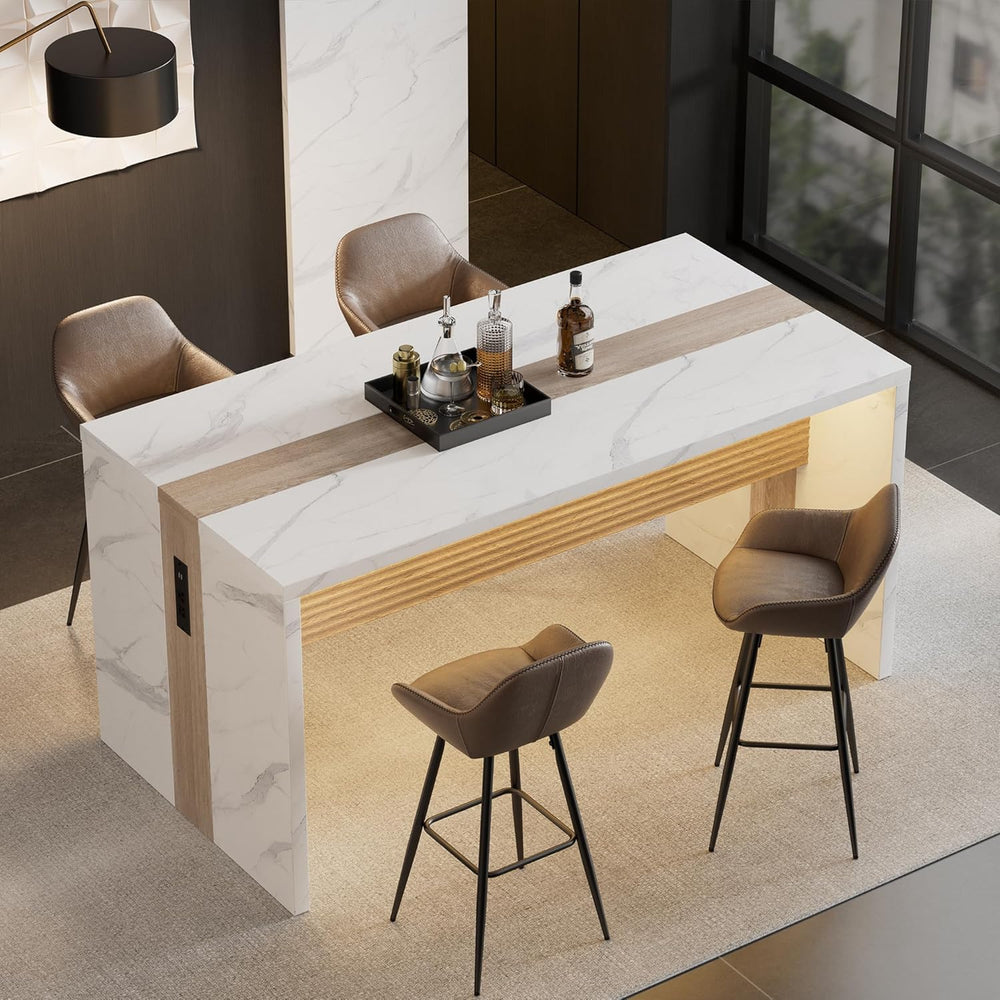 63" Marble Kitchen Table for 4-6, Island Table for Kitchen with RGB Led ...