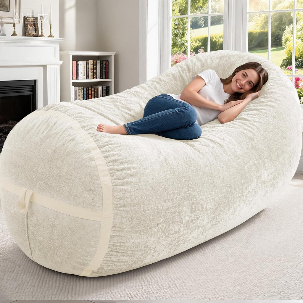 Homguava 6FT Bean Bag Chair Giant Bean Bag Chairs for Adults with Memory Foam Filled,Beanbag Chair with Soft Faux Fur Cover,Comfy Bean Bag Sofa Lounger for Living Room,Game Room,Bedroom