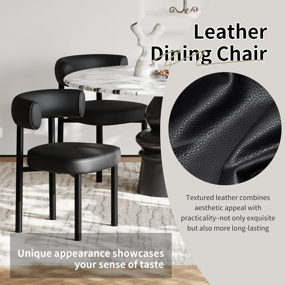 Dining Chairs Set of 2, Barrel Dining Chairs Faux Leather, Black | Sculptural...