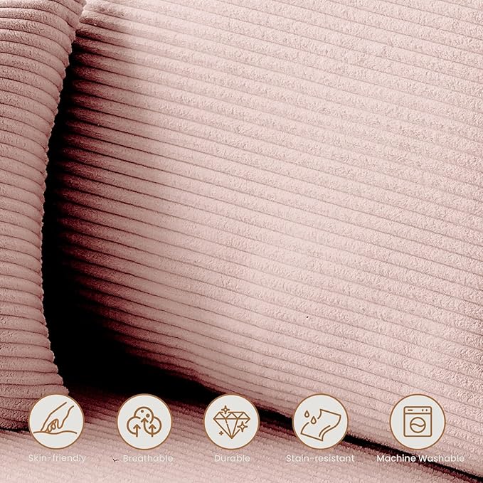 108" L-Shaped Boneless Couch, Modular Sectional Sofa with Moveable Ottoman, Corduroy Cloud Couches for Living Room, No Assembly, Ship in a Box, Pink