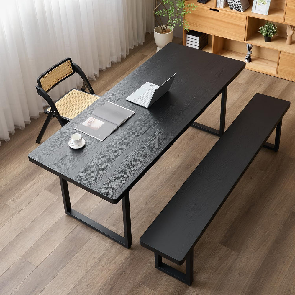 70in Black Solid Wood Dining Bench - Sturdy Metal Legs & Rounded Safety C...