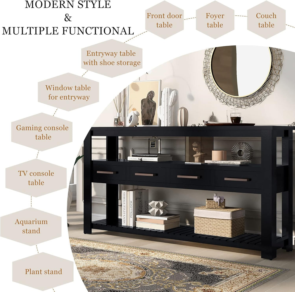 LKTART Console Table for Entryway with 4 Drawers,61.5'' Long Sofa Tab...