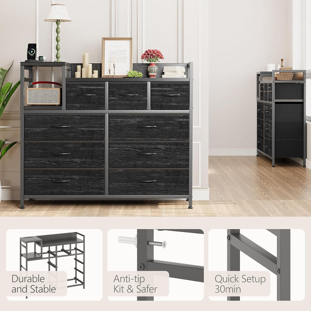 Jojoka TV Stand with Charging Station, Bedroom Dresser for Living Room TV Sta...
