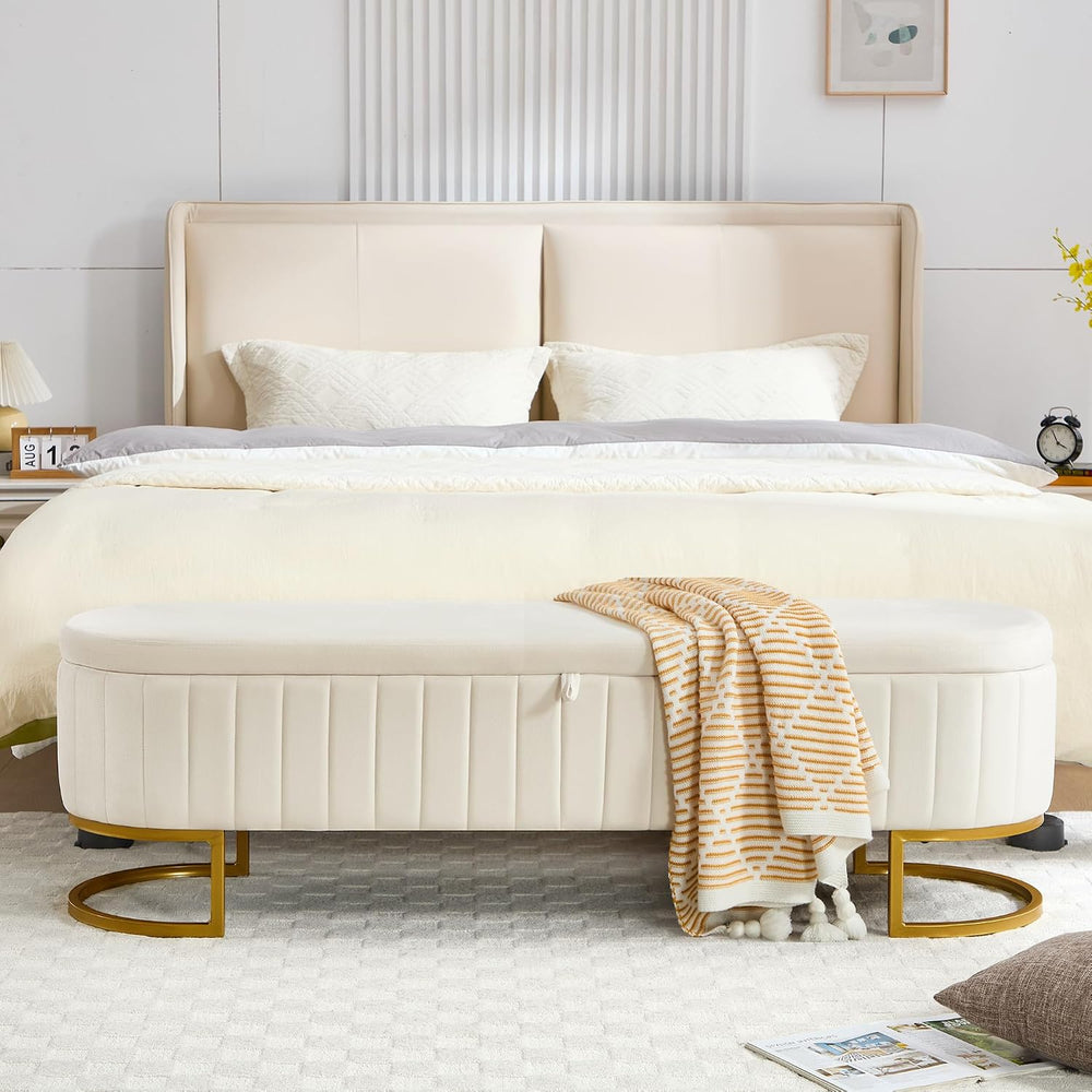 Storage Ottoman Bench, 63" Velvet End of Bed Bench Bedroom Bench King Si...