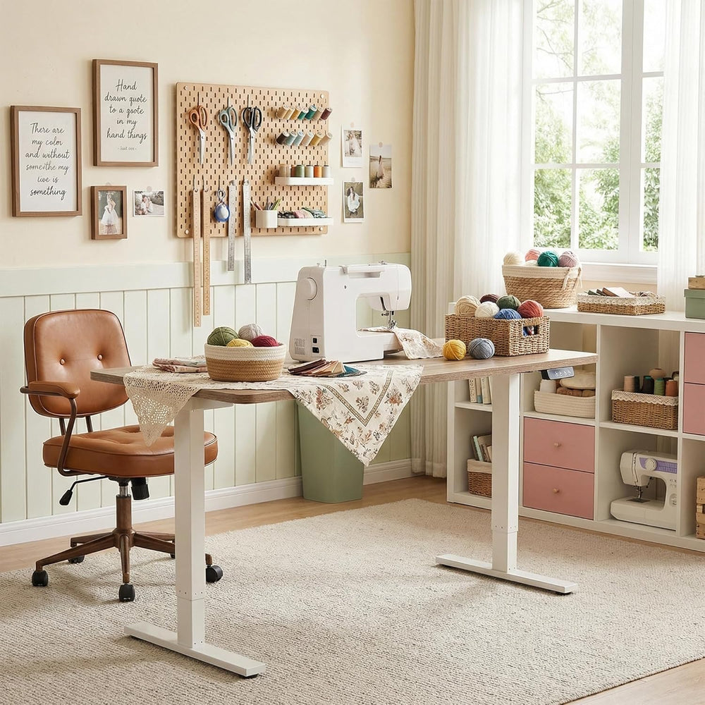 TIQLAB Electric Adjustable Sewing Table, 63"x24" Workbench Adjustab...