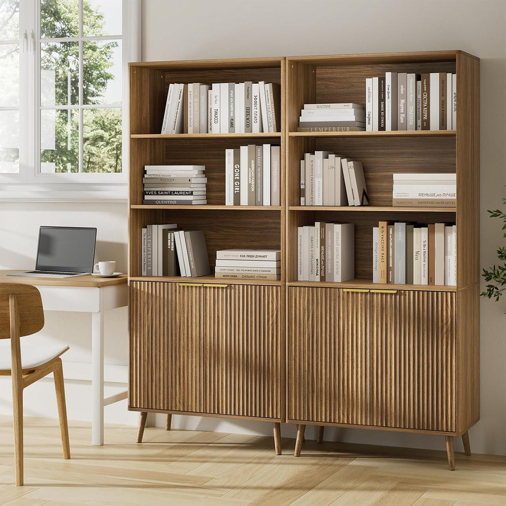 LYNSOM Walnut Bookshelf, 70.9" Tall Book Shelf, 5-Tier Bookcase with Flu...