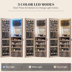 Vlsrka 47.2 Inch Full Length Mirror with Storage, Wall Mount Mirror Jewelry Cabinet, Over The Door Hanging Jewelry Armoire Organizer, Built-in Light, 4 Drawers, 5 Shelves, Lockable (Wood)
