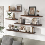 RICHFOCUS Live Edge Elm Floating Shelves - 40" W x 9.3" D Rustic Solid Wood Wall Shelves with Invisible Bracket, Wall-Mounted for Living Room, Bedroom, Kitchen Storage & Display, Set of 2, Walnut