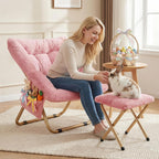 Kasunpul Comfy Saucer Chair, Foldable Living Room Chairs, Soft Faux Fur Lounge Chair for Bedroom, Reading Chairs for Adults, Teens, X-Large (Pink)