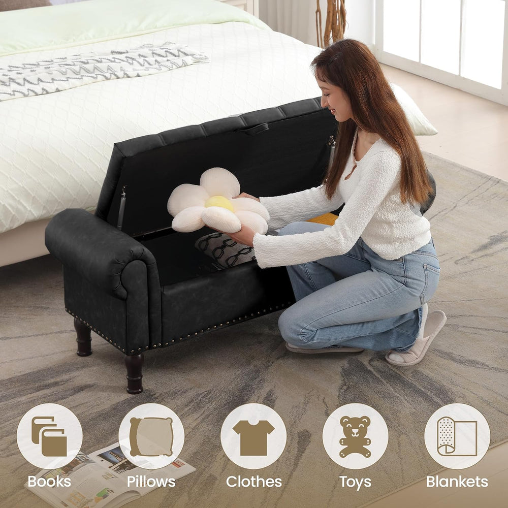 YOUDENOVA 51” Ottoman with Storage, Upholstered Storage Ottoman Bench with Ro...