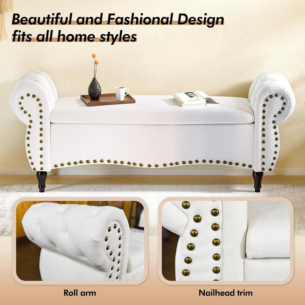 ZZW Storage Ottoman Bench, 51" Upholstered Bench & Ottoman with Safe...