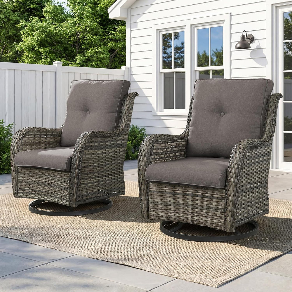 Outdoor Swivel Chairs Set of 2,Patio Wicker Rocker Chairs,All Weather Patio C...