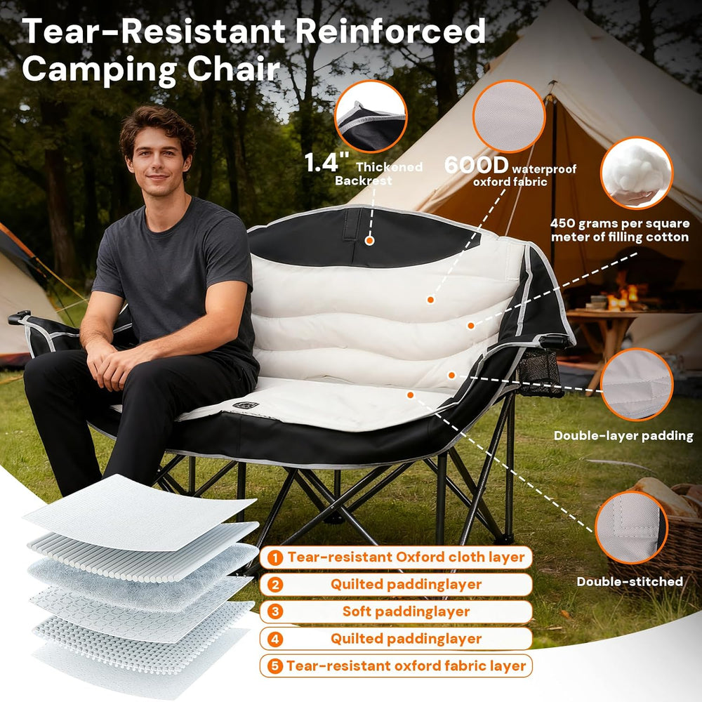 Double Camping Chair 2 Person Oversized Heavy Duty Padded Outdoor Folding Lov...