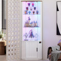 69" Corner Glass Display Cabinet with RGB Lights for Living Room, White | Curio Display with 3-Tier Movable Glass Shelves and Human Body Sensor,Display Cabinet for Toys,Books,Collectibles,Liquor