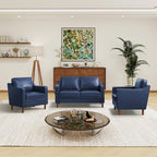 Kingfun Living Room Furniture Sets, 2 Armchair and Loveseat, Mid Century Modern Sofa Set, Faux Leather Couch with Solid Wood Frame for Living Room & Bedroom, Royal Blue