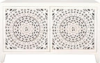 SAFAVIEH Raelie TV Stand for up to 50" Flatscreen – White Washed, 2 Doors with Interior Storage, Entertainment Media Console Cabinet, Fully Assembled (MED5301A)