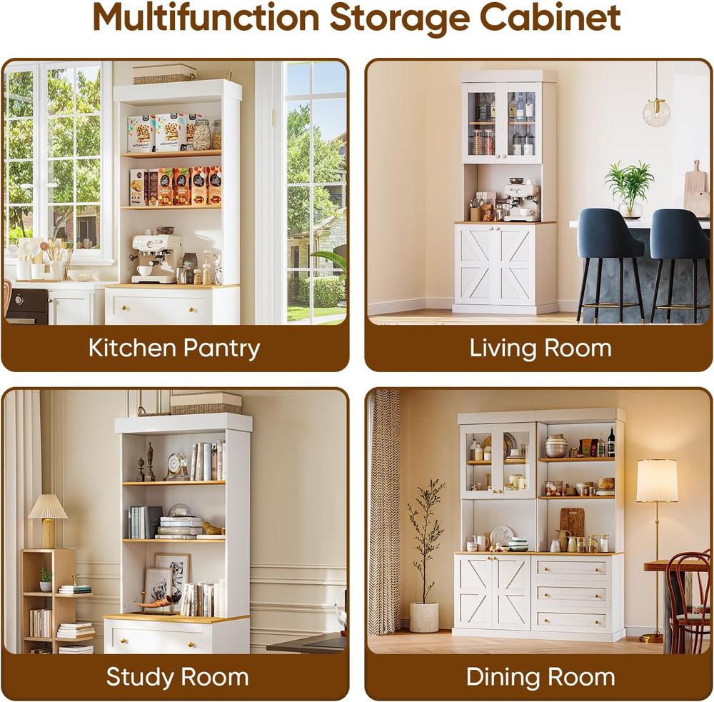 ivaniti 71" Tall Farmhouse Kitchen Pantry, Large Storage Cabinet with Gl...