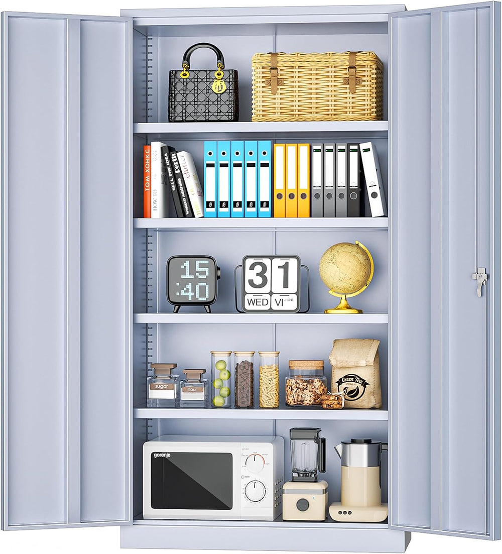 INTERGREAT Metal Storage Cabinets 72” Cement Grey Garage Steel Storage Cabine...