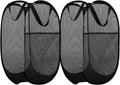 BATTOO Deluxe Strong Mesh Pop up Laundry Hamper Basket with Side Pocket for Laundry Room, Bathroom, Kids Room, College Dorm or Travel 2 Pack Black