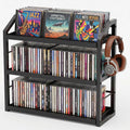 3-Tier CD Holder, Sturdy Steel CD Storage Rack for Display, Holds 125 CDs | Versatile CD Organizer with Top Display Shelf, Reversible Trays, Headphone Hook for Home Office Gaming Room Kitchen Counter