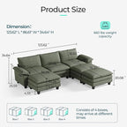 LINSY HOME Modular Sectional Sofa - 123 Inch Oversized Corduroy Cloud Couch with Movable Ottoman Soft Modern Comfy Sofa Set for Living Room Apartment Office, Green