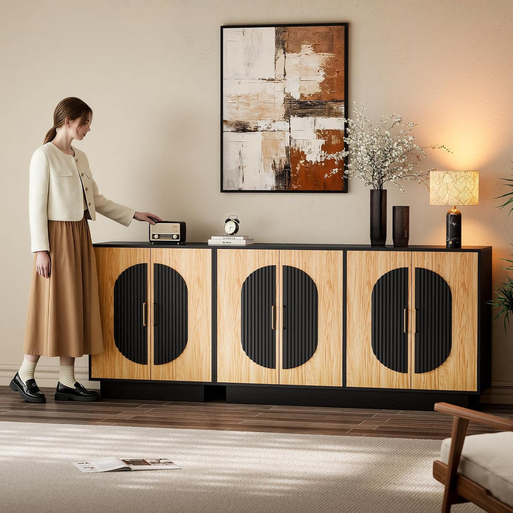 29" Fluted Modular Buffet Cabinet with Arched Doors & Gold Handles, ...