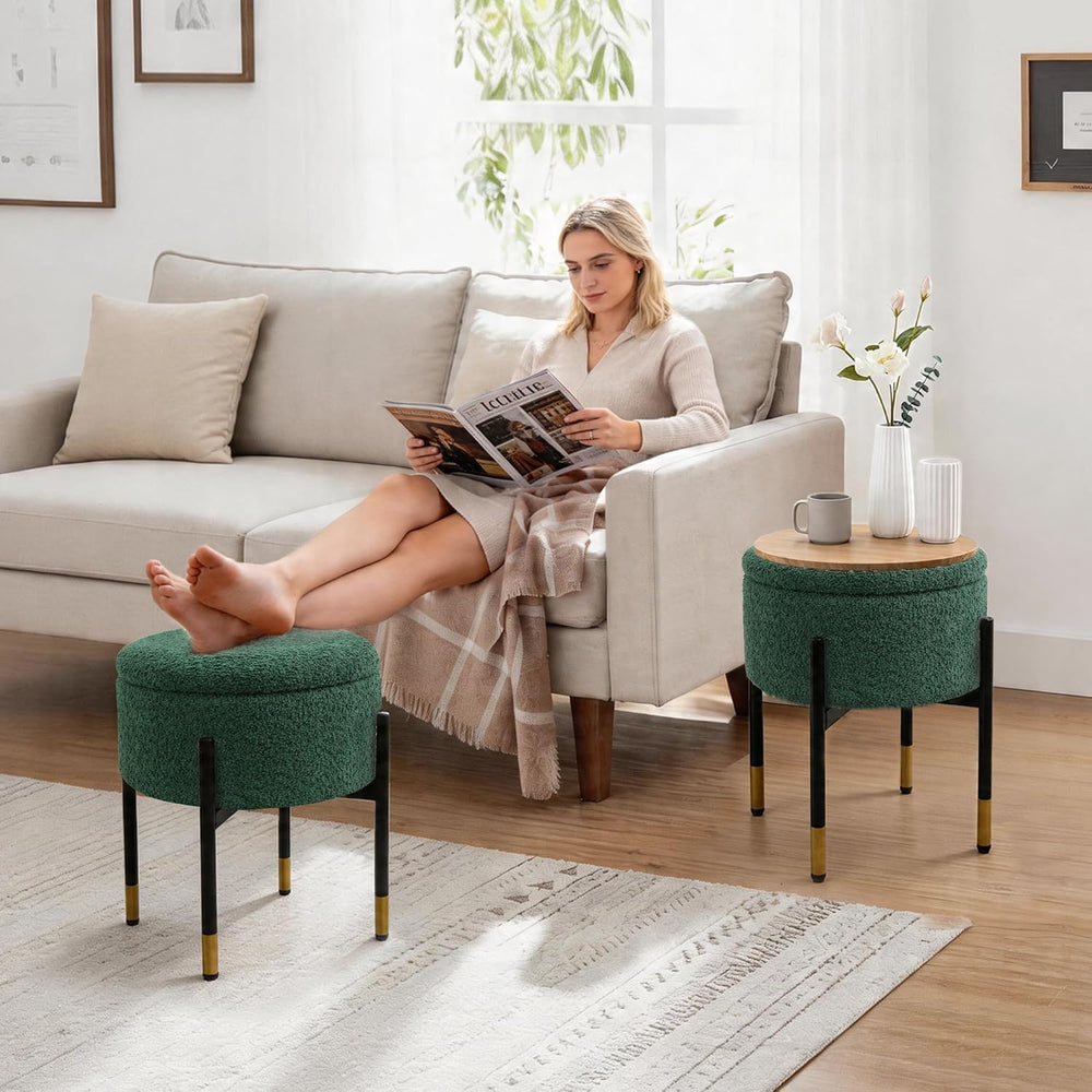 Round Ottoman with Storage,Soft Velvet Vanity Stool,Ottoman Coffee Table with...
