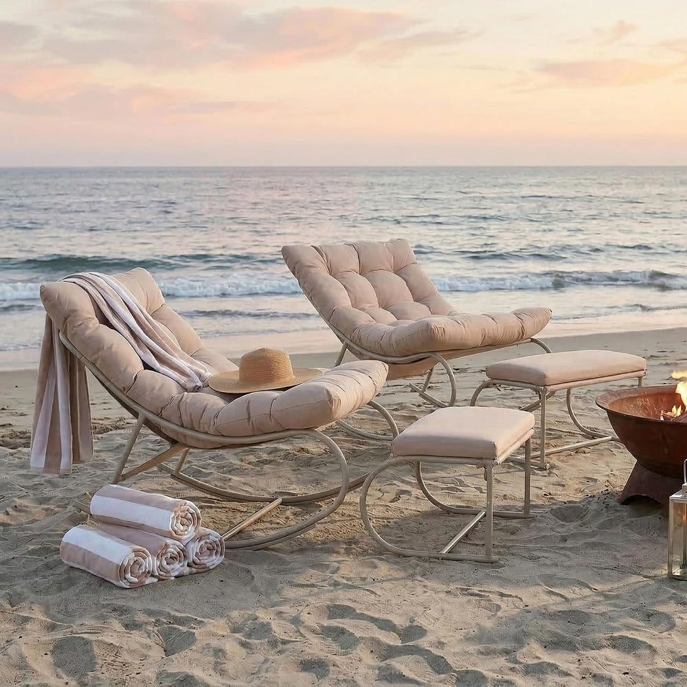 Outdoor Rocking Chairs Set of 2, Modern Papasan Rocking Chairs with Cushions,...